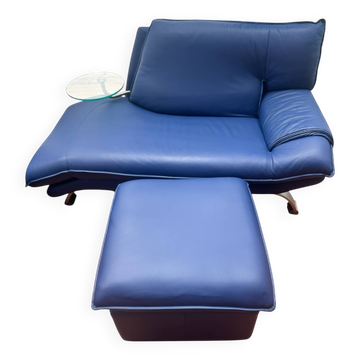 Méridienne et pouf en cuir de Nicoletti, Italie, années 1980.