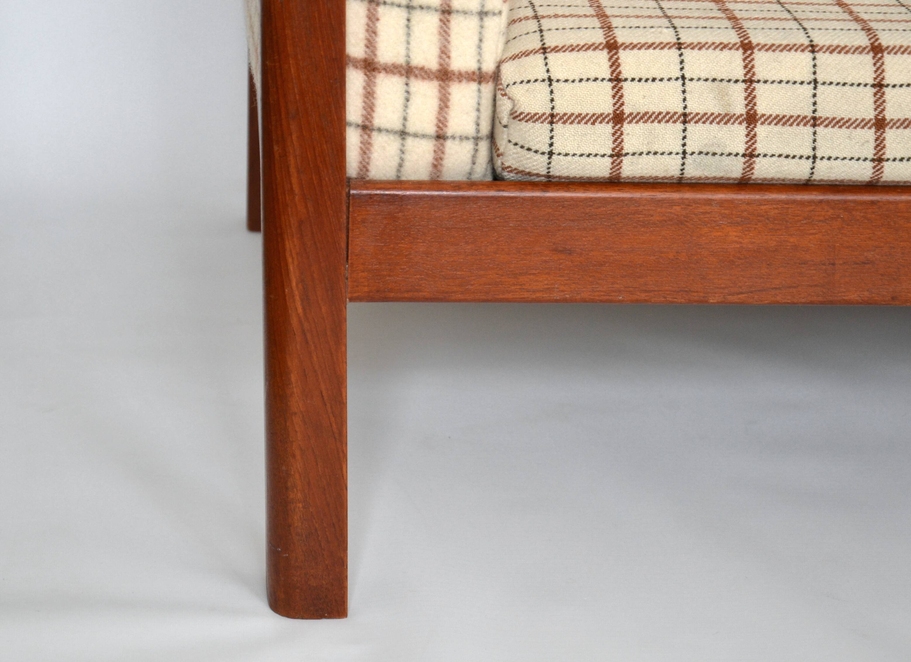 Vintage mid 20th century danish style day sofa, teak, wool upholstery, Scandinavian 1960s