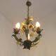 French Vintage 3 Light Cage Chandelier Hand Painted Floral Design