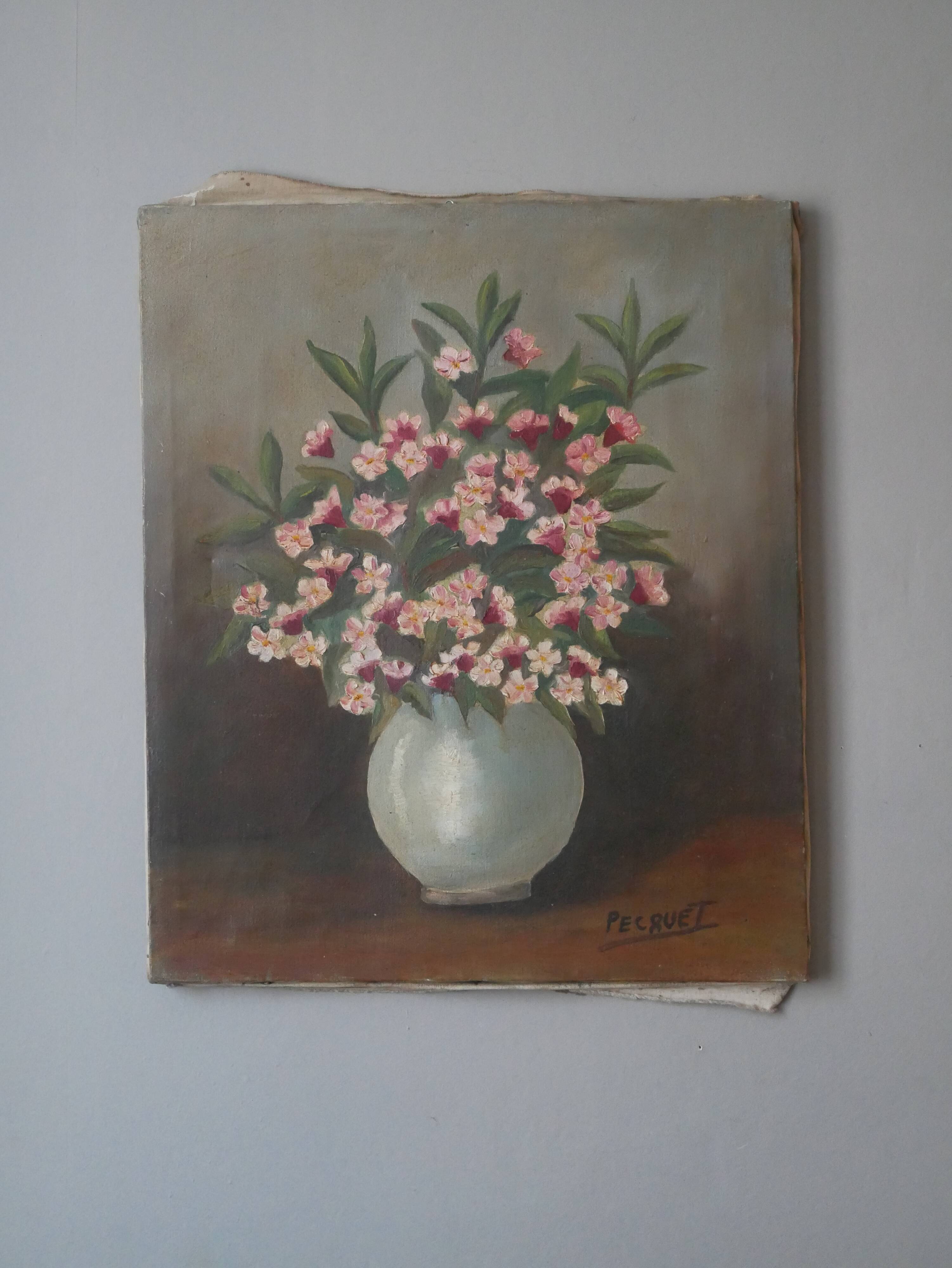 Oil painting on canvas still life bouquet of flowers bohemian countryside