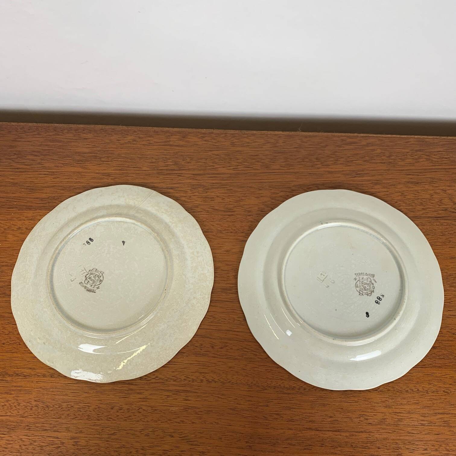 Set of 2 Choisy le roi plates, ironstone, floral motif, late 19th century