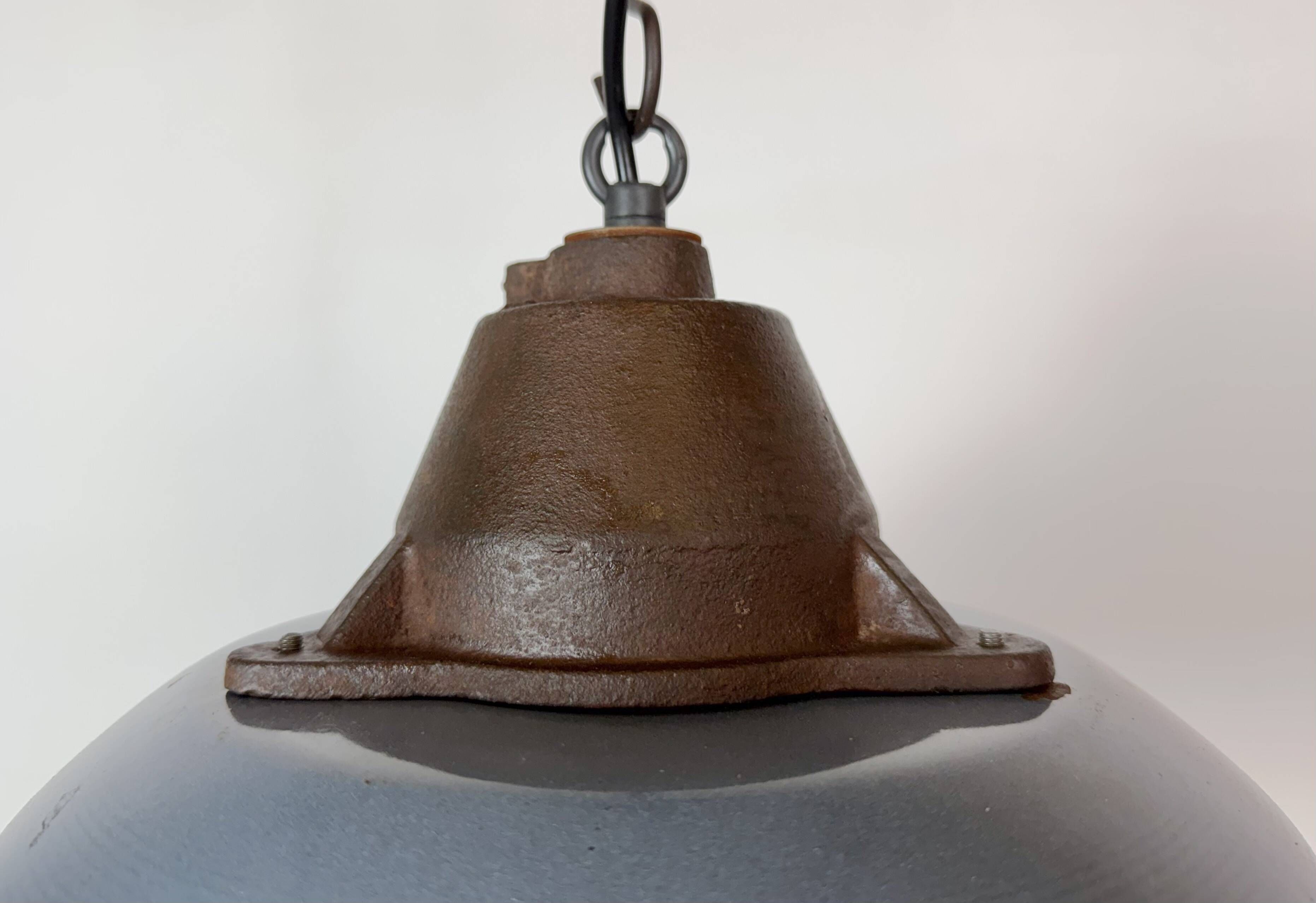 Industrial Grey Enamel and Cast Iron Pendant Light, 1960s