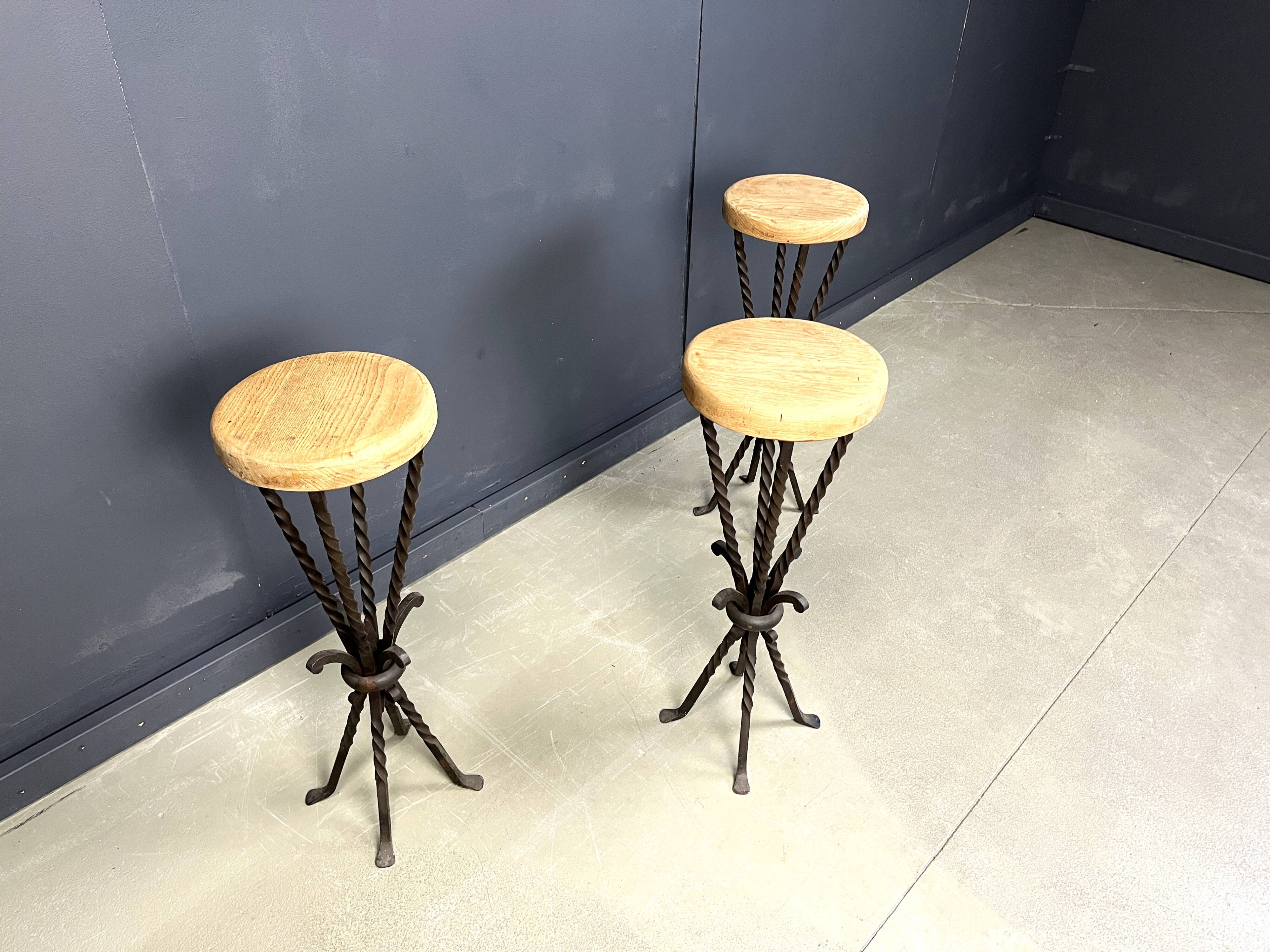 Vintage french wrought iron bar stools, 1960s - set of 3