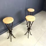 Vintage french wrought iron bar stools, 1960s - set of 3
