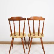 Pair of chairs in turned wood and fabric, vintage, dating from 1960.
