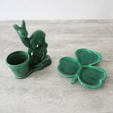 Old suede plant holder & cup clover in green earthenware