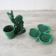 Old suede plant holder & cup clover in green earthenware