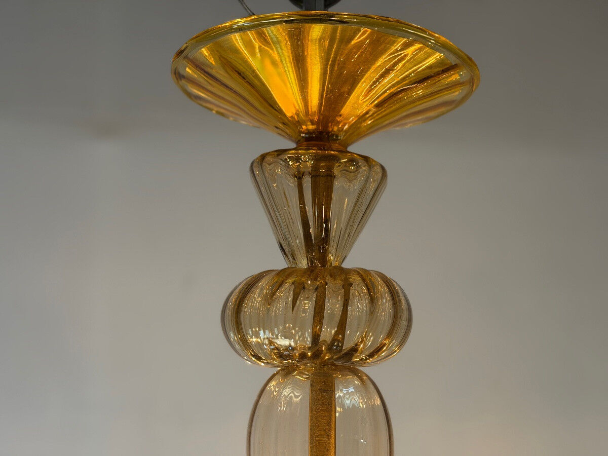 Venetian lustre in brown and yellow Murano glass, circa 1940.