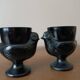 3 egg cups with black opaline glass hens Arcoroc 1980