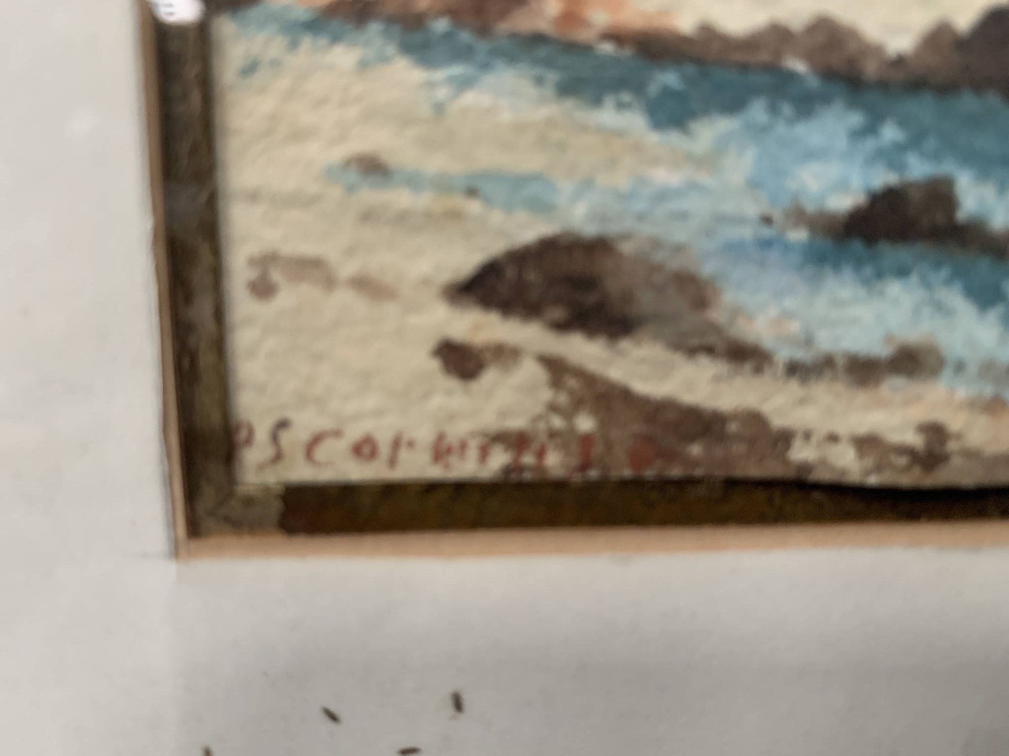 Marine watercolor "Sailboat at sea and stranded on the beach" 20th century
