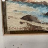 Marine watercolor "Sailboat at sea and stranded on the beach" 20th century