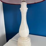 White Alabaster Lamp - Vintage White and Red Alabaster Table Lamp
