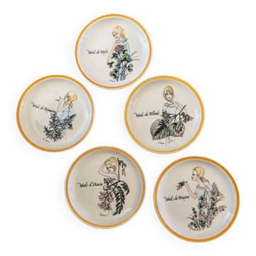 Set of 5 decorative plates Gien by Hughette Sainson