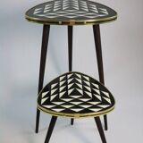 Side table, flower table, small triangle shaped table, checkered, vintage 50s inspired