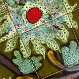 Vintage ceramic coffee table, floral patterns and chrome base.