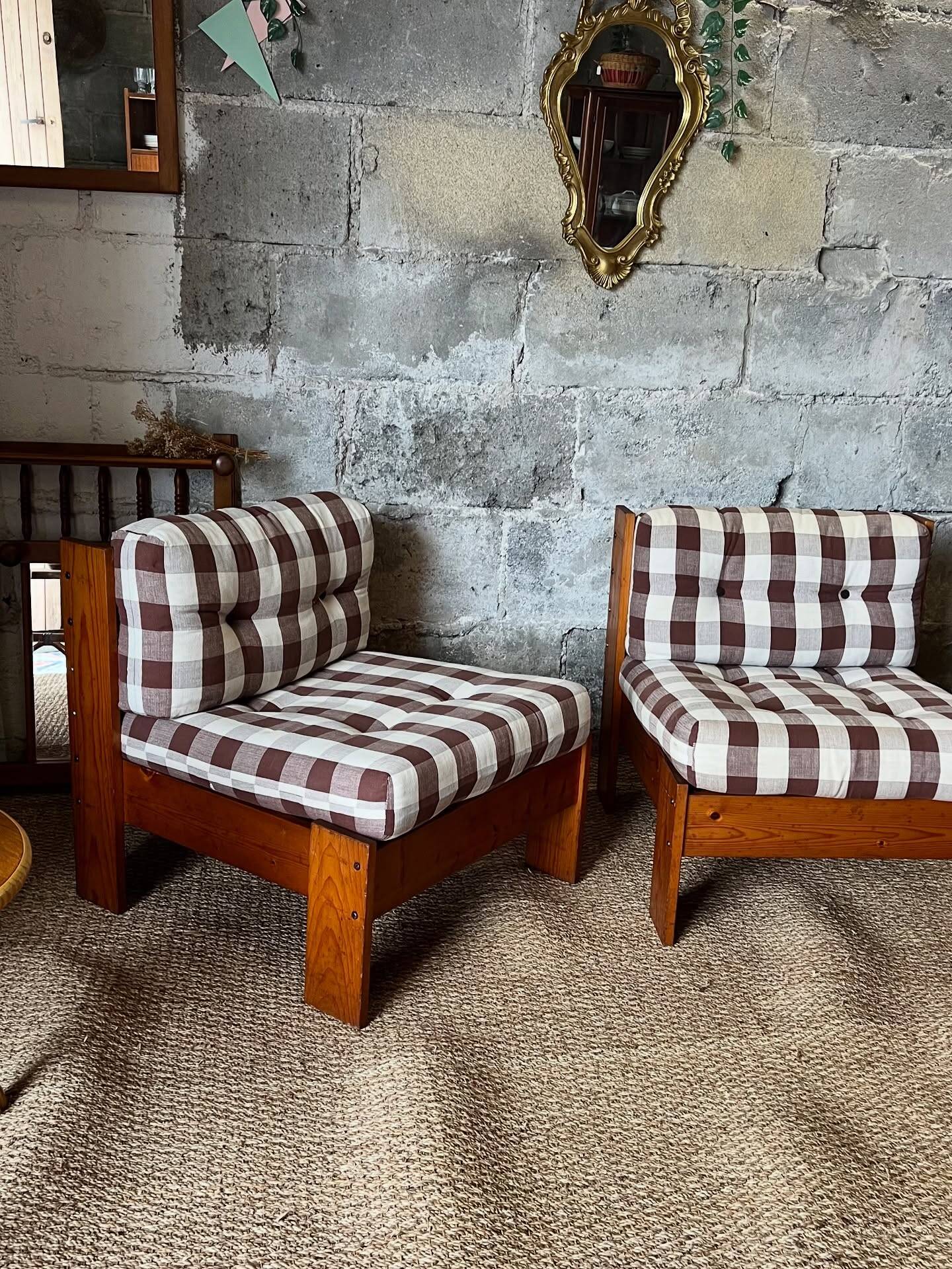 3 vintage wooden armchairs/lounges