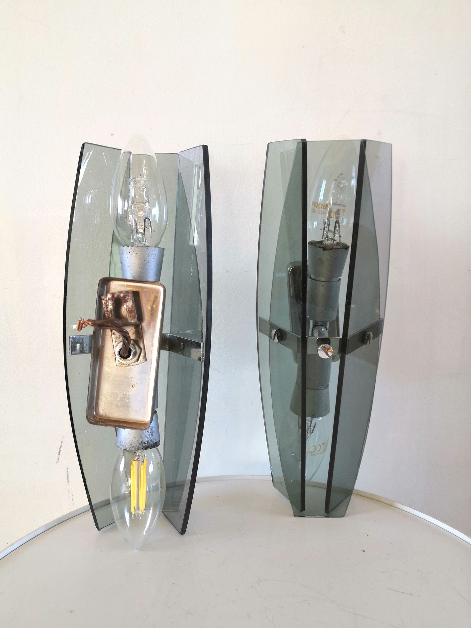 Pair of wall lamps in blue glass design 70s