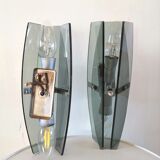 Pair of wall lamps in blue glass design 70s