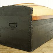 Old-curved wooden trunk - burlap