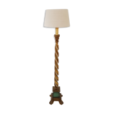Golden wood column floor lamp