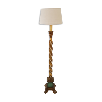 Golden wood column floor lamp