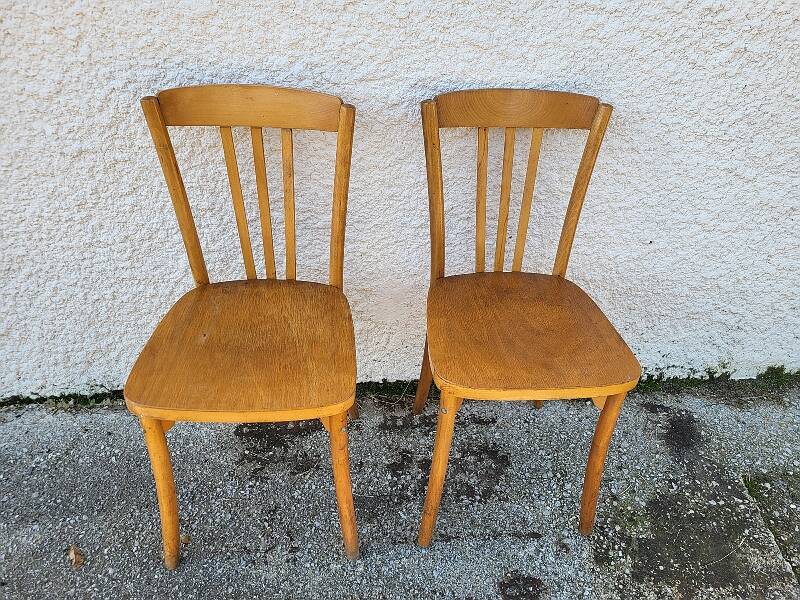 Pair of monobloc bistro chairs