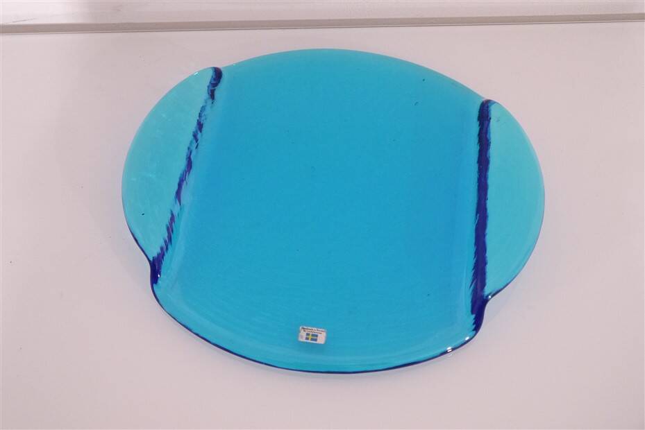 Blue glass dish by Gunnar Ander 1970