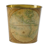 Wastepaper basket Massilly France vintage sheet metal decoration planisphere, 1960