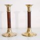 Pair of vintage Scandinavian candle holders in teak and brass 1960
