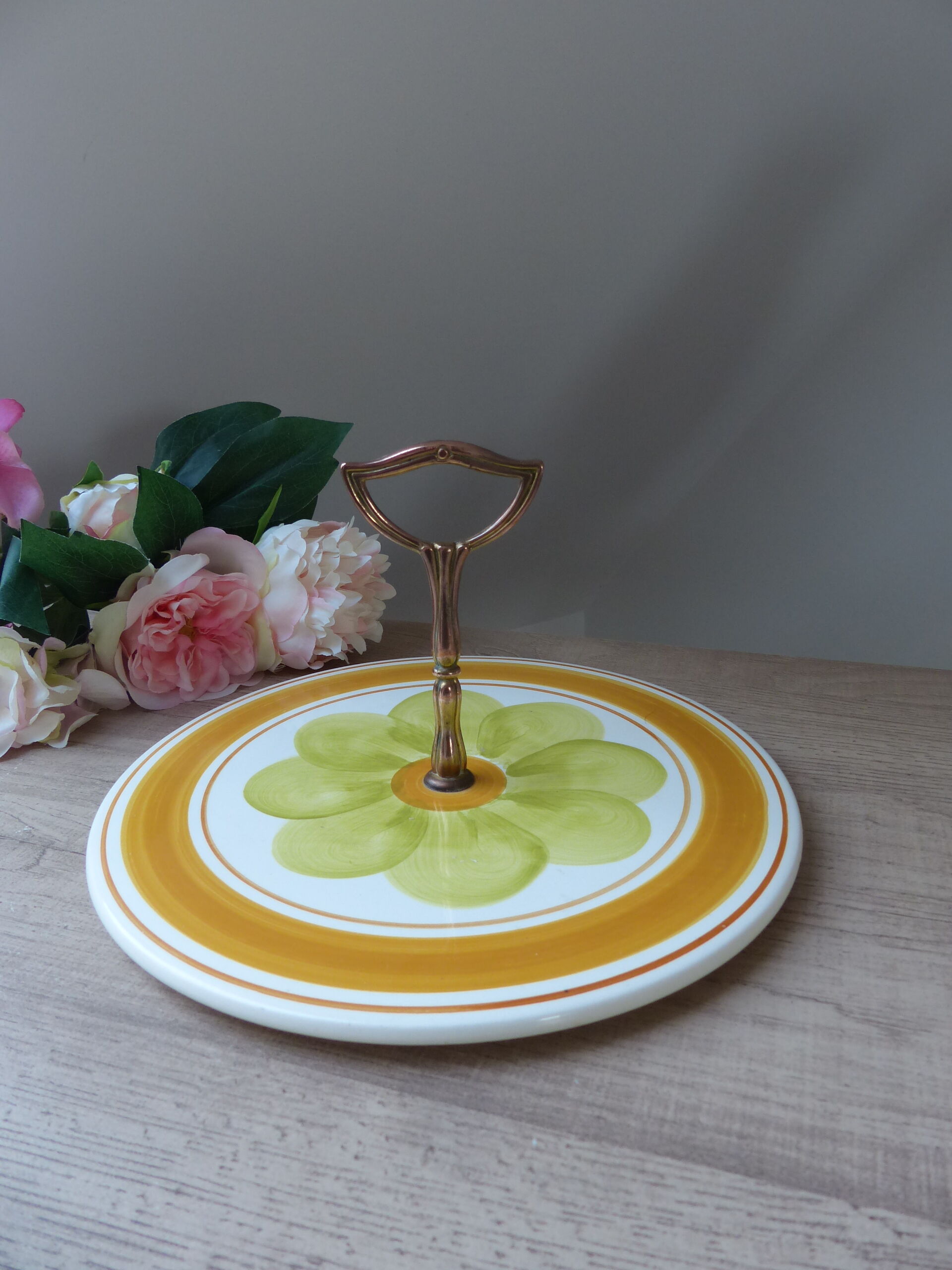 Old cheese platter handmade decoration earthenware from salins france decoration bohemian vintage cuisine