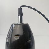 Ancienne suspension industrielle en email noir  40 cm