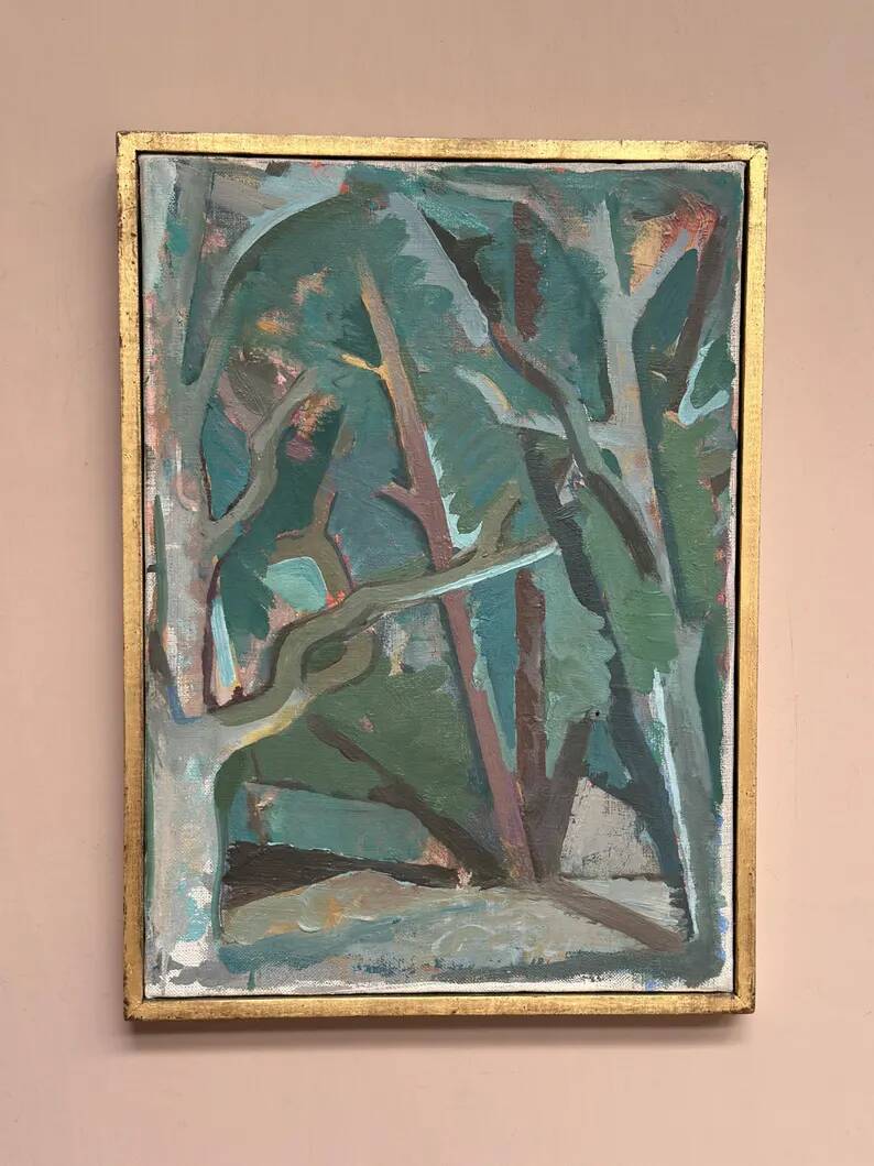 Original Swedish Oil on Canvas – “Forest” by Thure Lindskoog – Signed – Vintage & Framed – 44 × 32 cm (17.3" × 12.6")