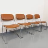 4 vintage sleigh chairs from the 70s, in designer chrome metal