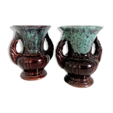 Pair of ADP enamelled ceramic vase, Vallauris style