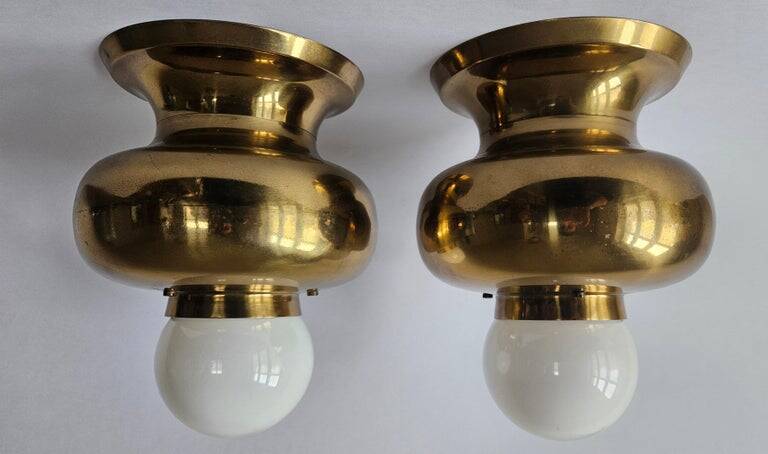 Pair of Brass Flush Mounts, Italy, 1970s
