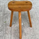 Scandinavian solid wood brutalist tripod stool 1970