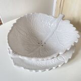 Barbotine Fruit Drainer And Its Plate In The Shape Of A White Cabbage Leaf