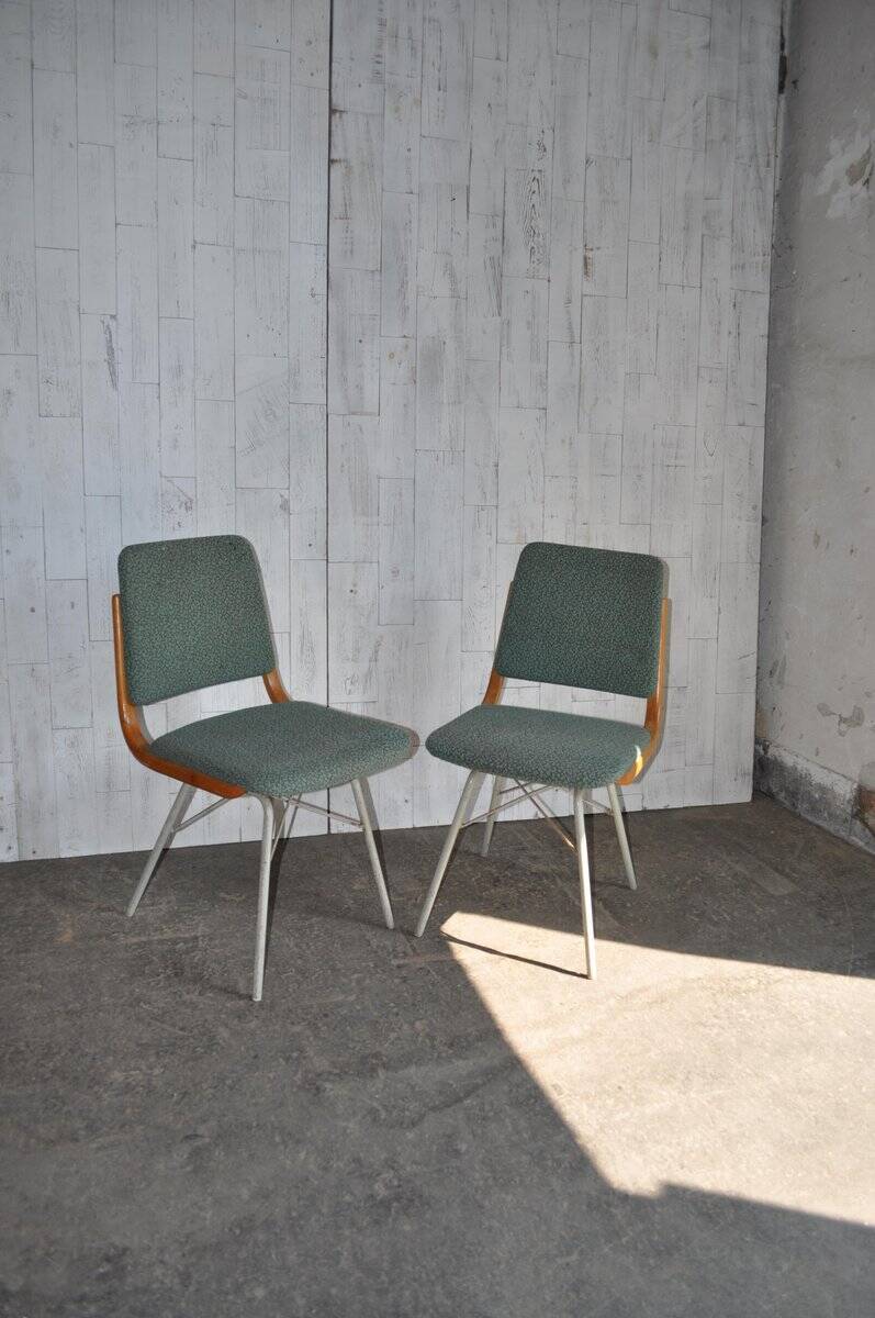 Mid-Century TON chair set in wood and teal fabric - Czechoslovakia 1960s