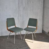 Mid-Century TON chair set in wood and teal fabric - Czechoslovakia 1960s