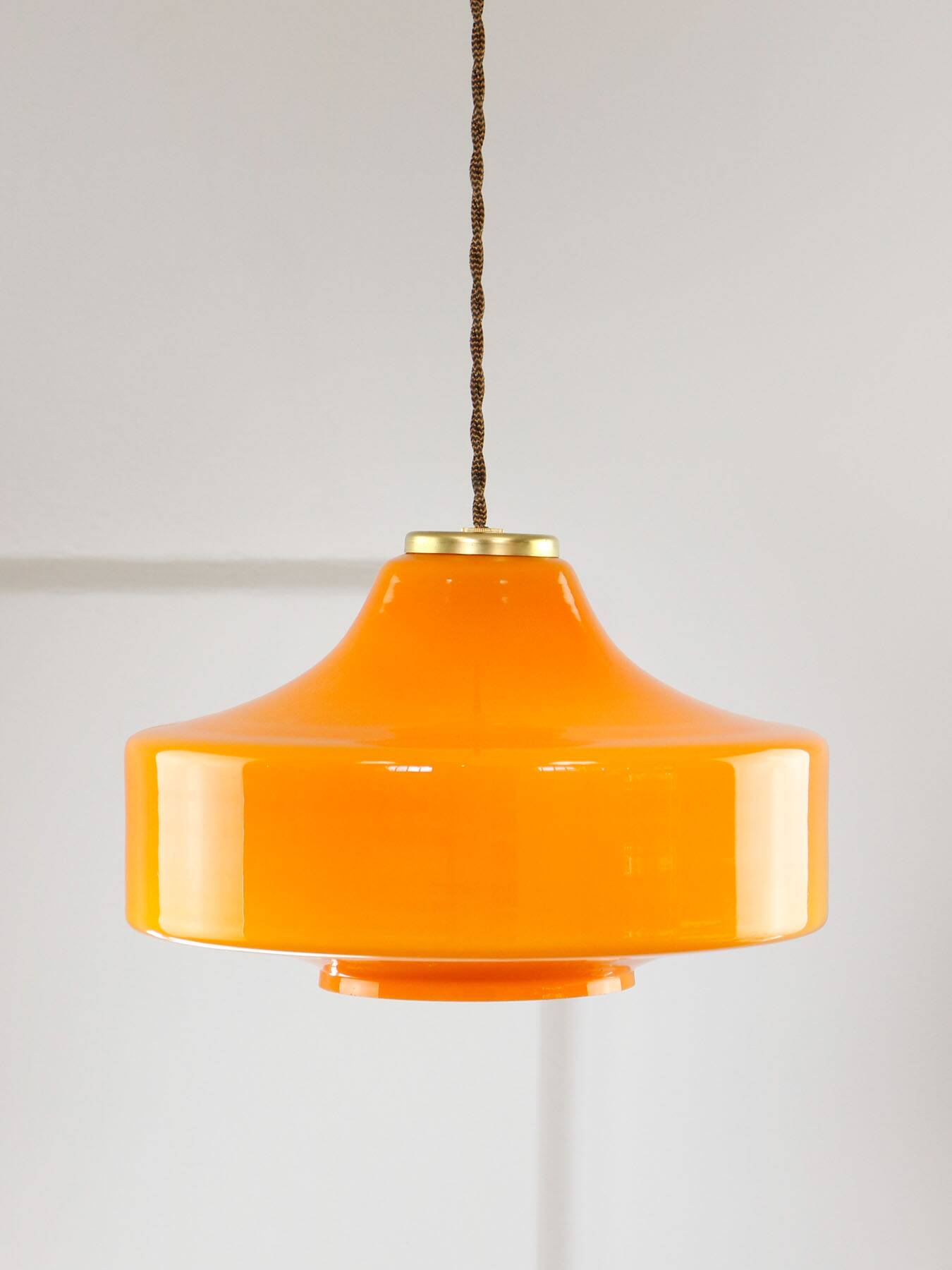 Mid-Century Italian Orange Glass & Brass Pendant Lamp