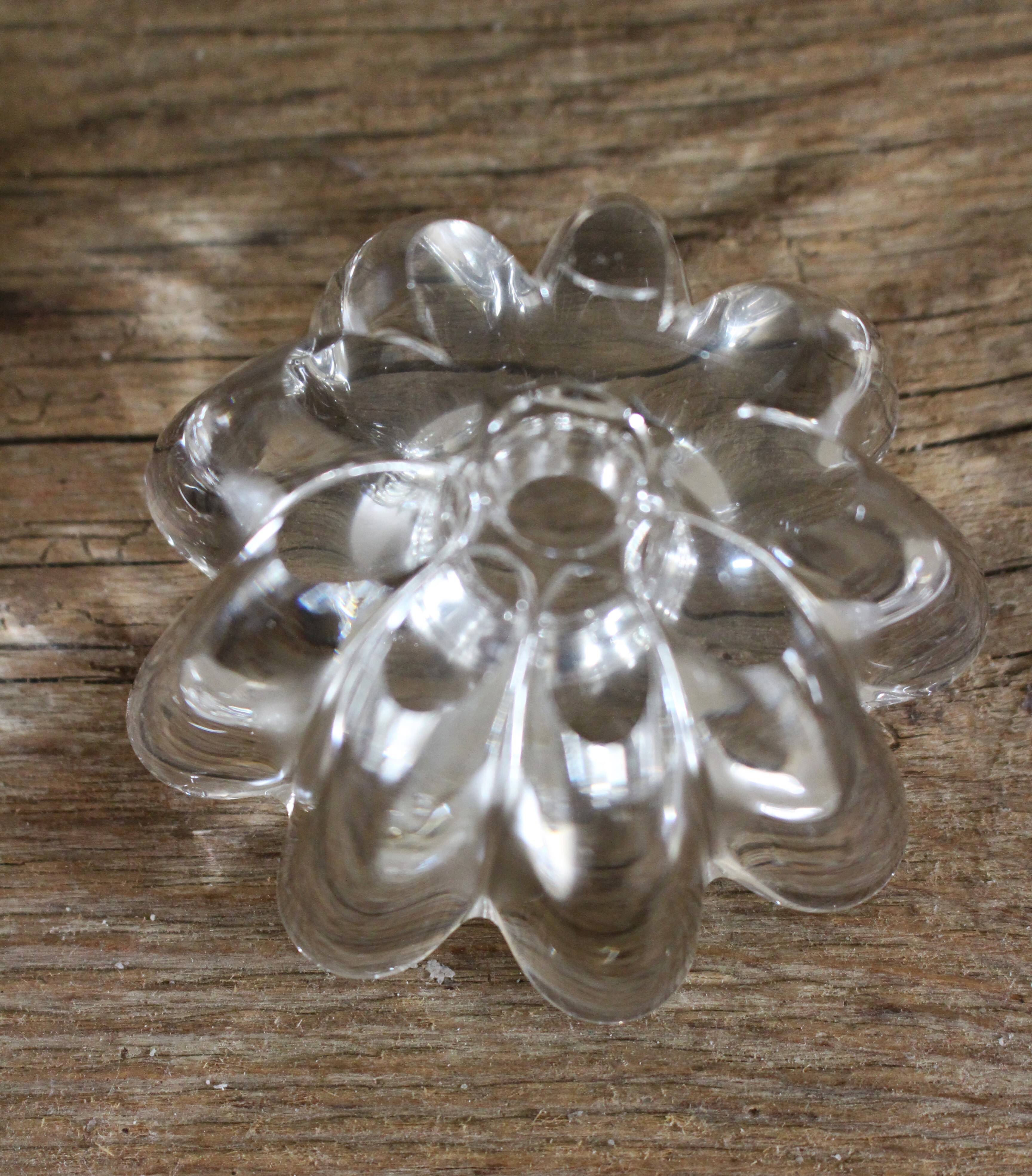 Set of 2 vintage glass candle holders with flower carving