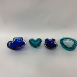 Mid century design set of 4 blue murano glass bowls , 1970's