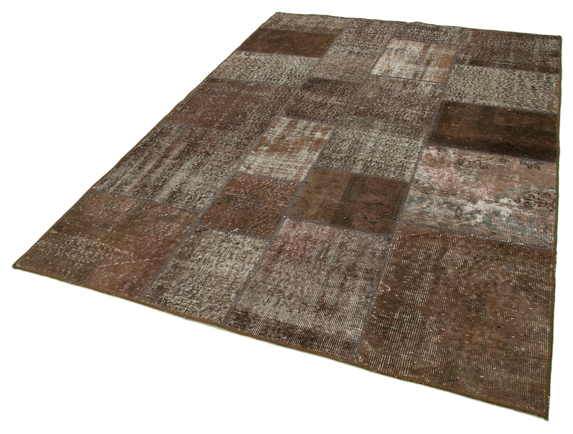 Handwoven Turkish Contemporary 170 cm x 243 cm Brown Patchwork Carpet