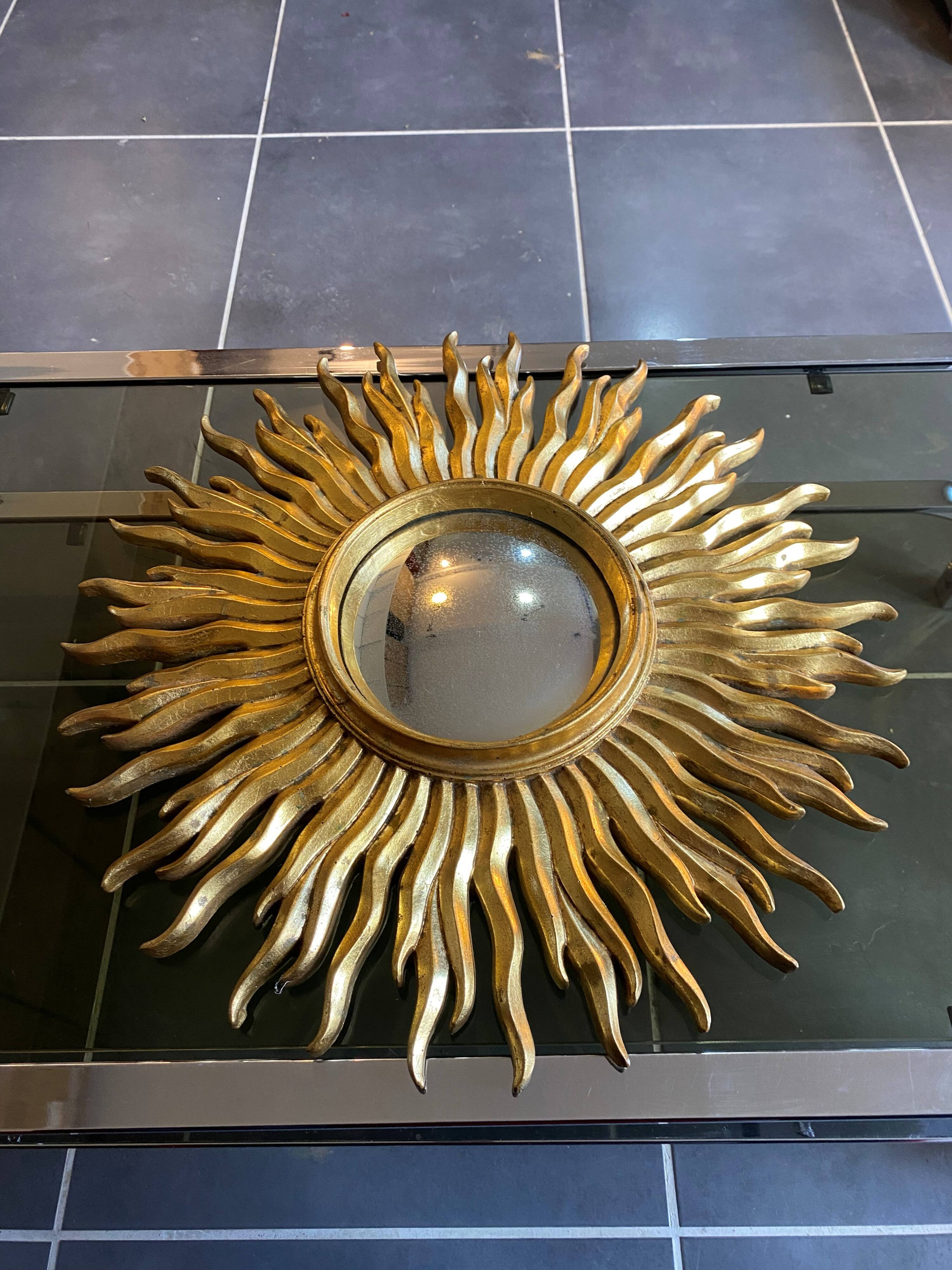 Large sunburst mirror, witch's eye shape, 50cm diameter, convex, vintage 1960s