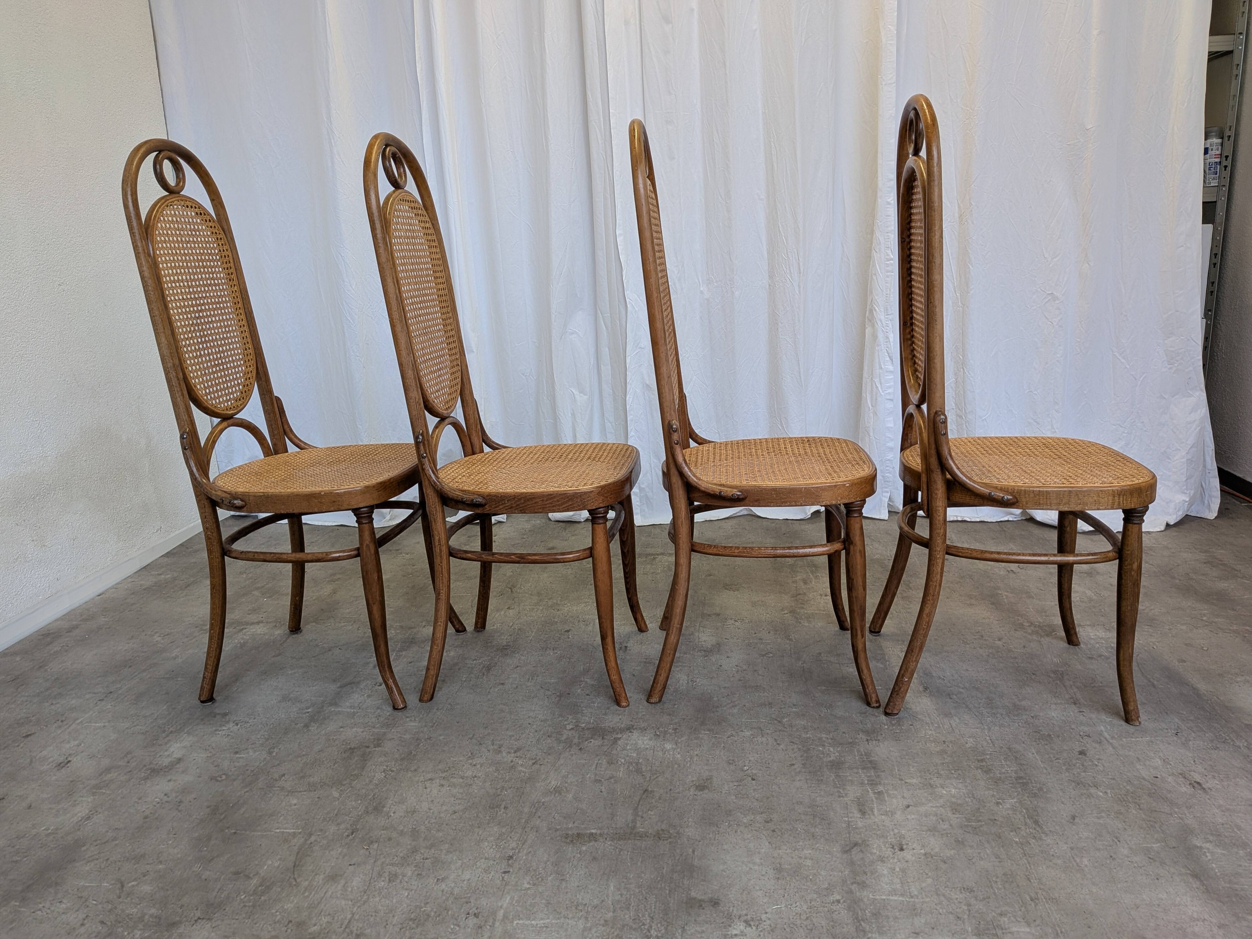 Set of 4 Vintage Bentwood Cane Dining Chair, Thonet Style, 1970s Yugoslavia