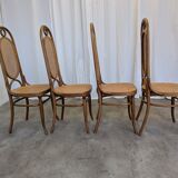 Set of 4 Vintage Bentwood Cane Dining Chair, Thonet Style, 1970s Yugoslavia