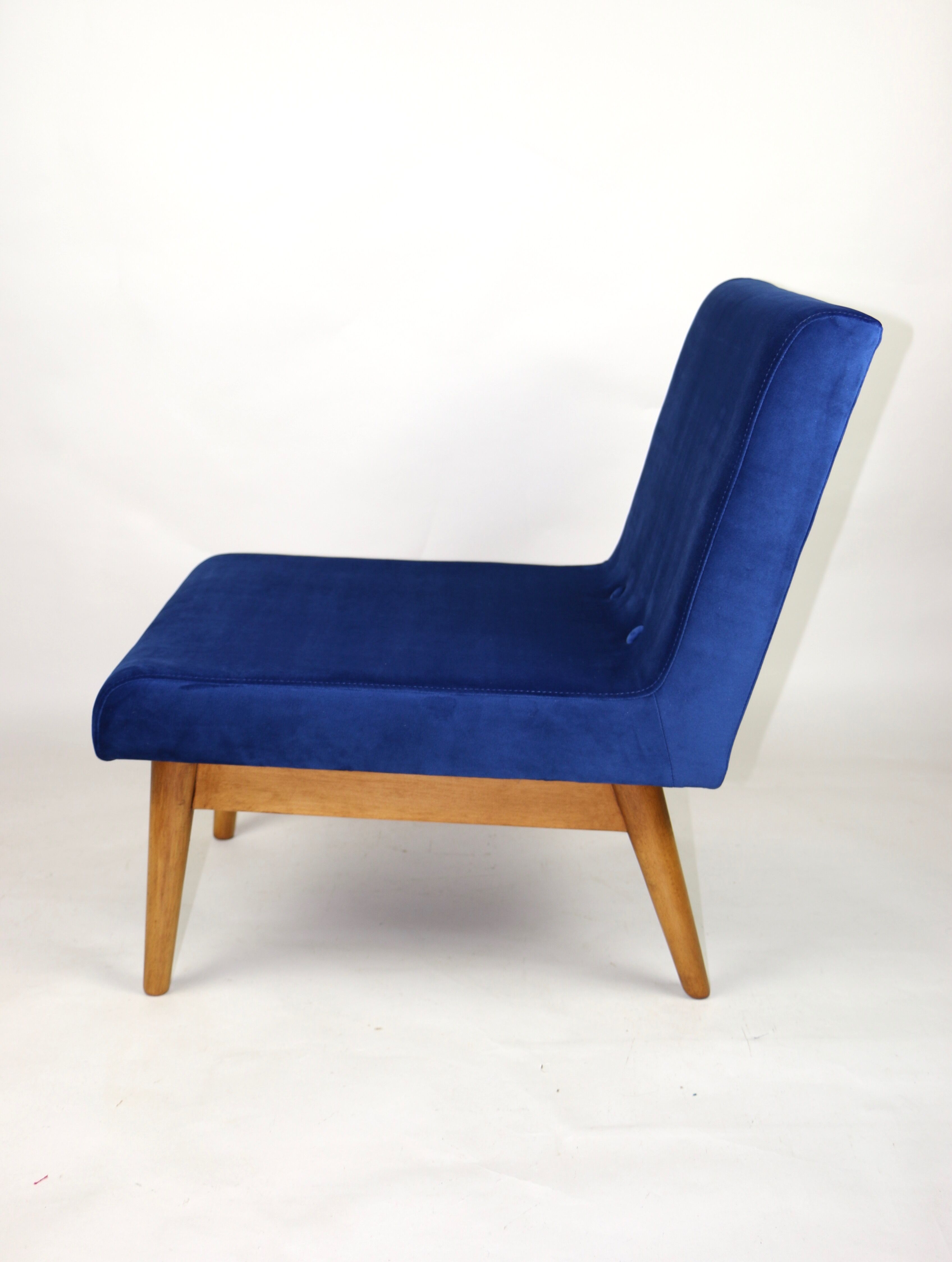 Vintage Blue Velvet Lounge Chair, 1970s