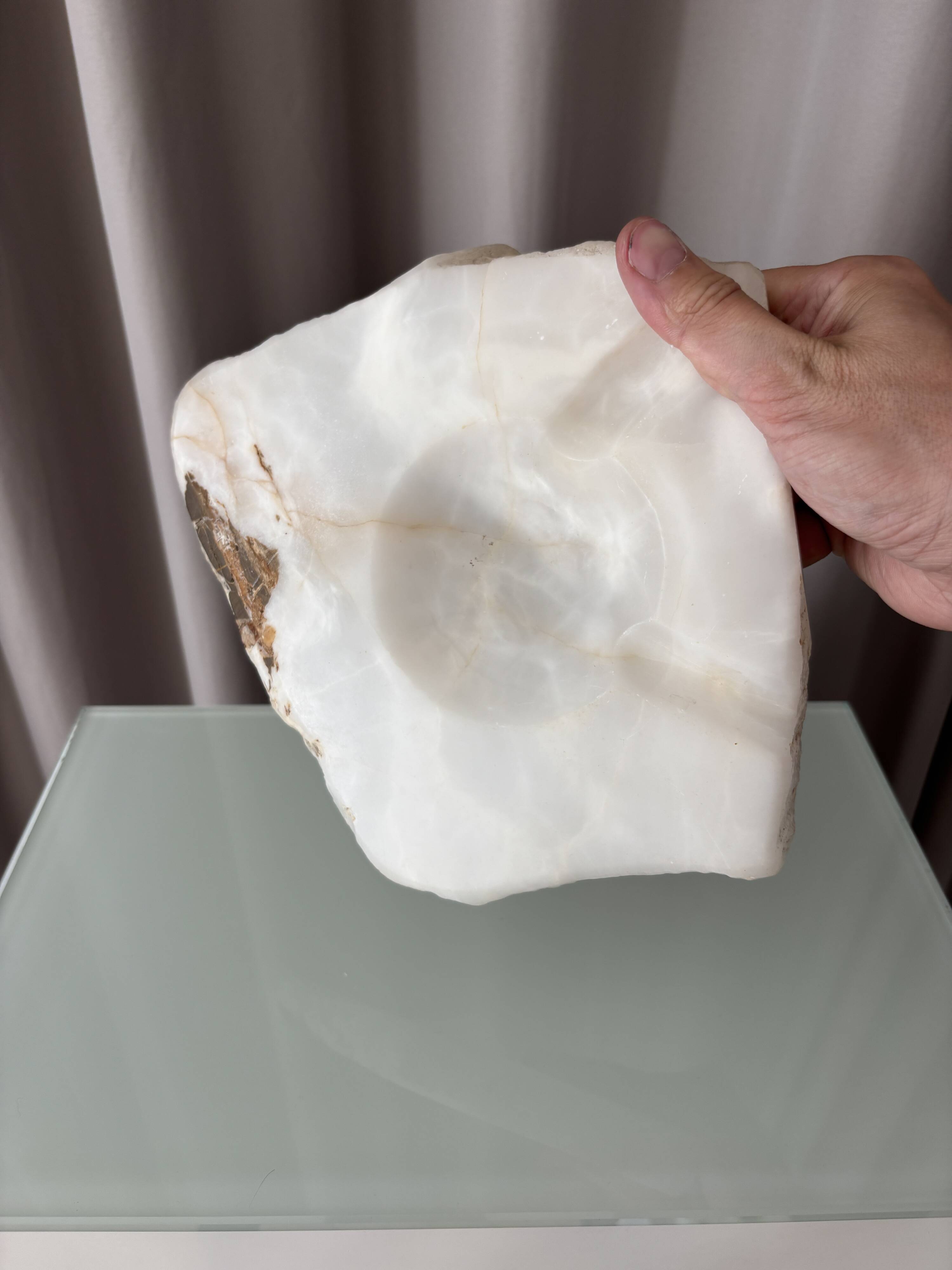Vintage Sculptural Onyx Catchall / Ashtray – Heavy Natural Stone