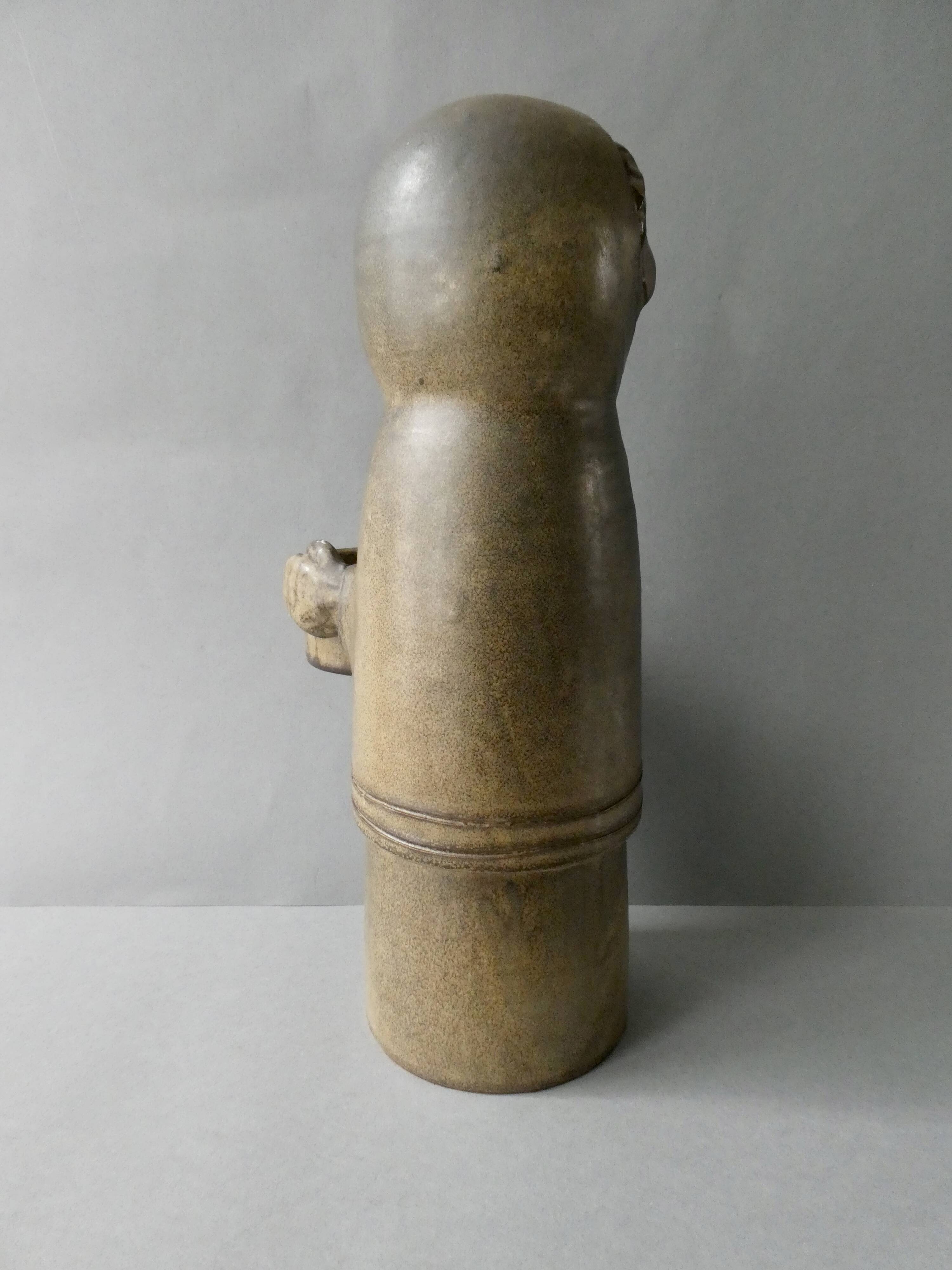 Large stoneware candlestick signed Denise Pointu, stoneware from Puisaye