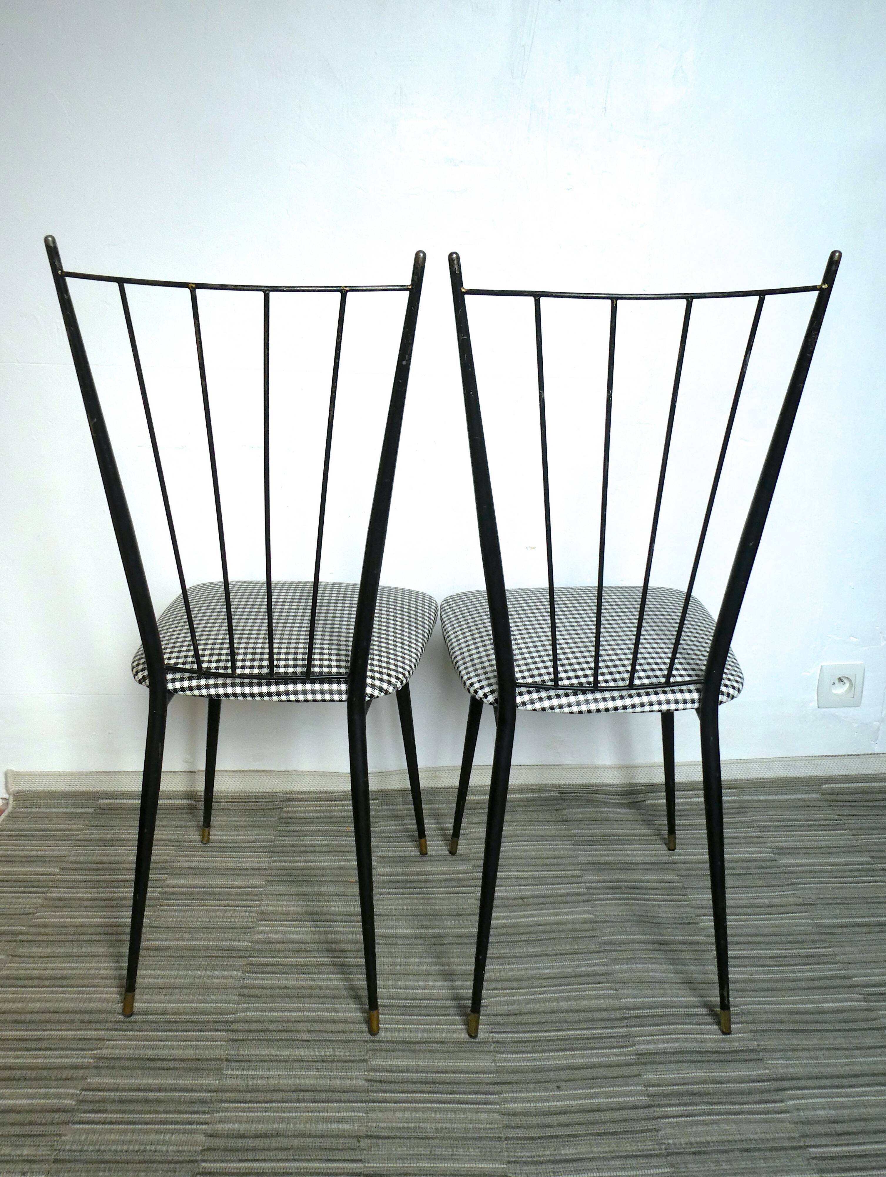 Paire de chaises Colette Gueden pied de poule années 50